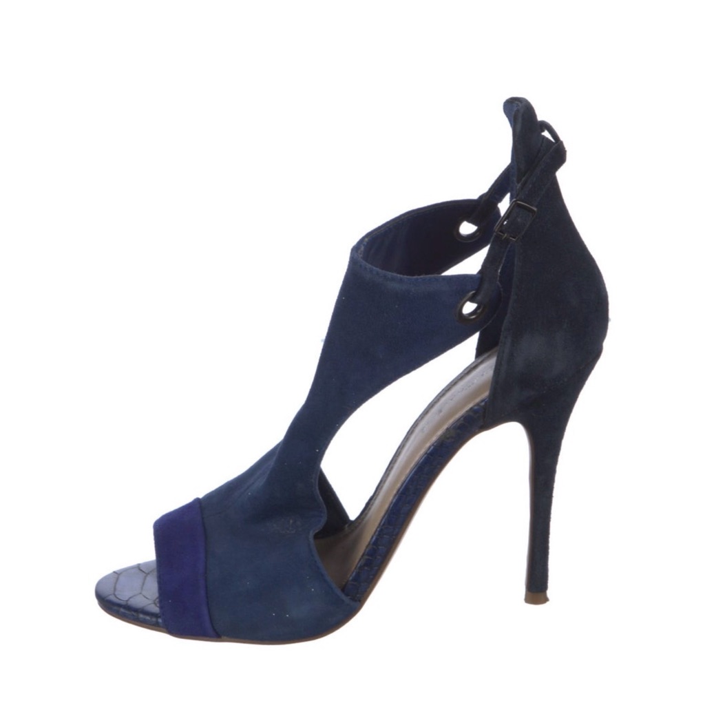 Saks Fifth Avenue Navy Suede Open-Toe Stiletto Sandal